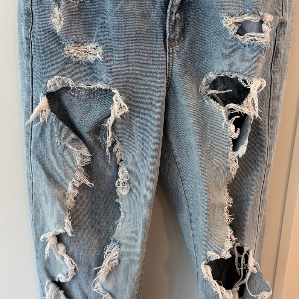 Garage Light Blue Distressed Mom Jeans Size 1